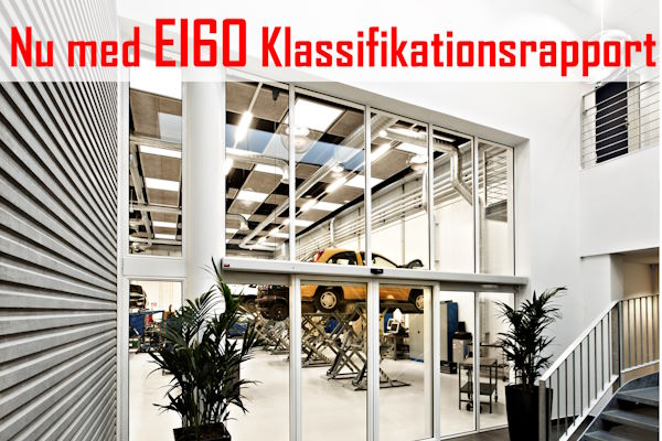 Klassifikationsrapport på EI60 enkelt og dobbelt automatiske brandskydedøre i en glasvæg