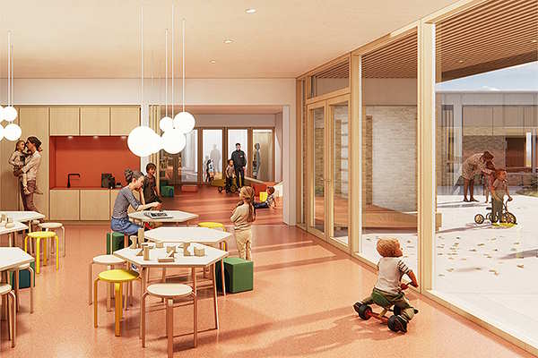 Kombinationen af renovering og nybyg skaber rum til fællesskab for Indskolings- og Børnehus